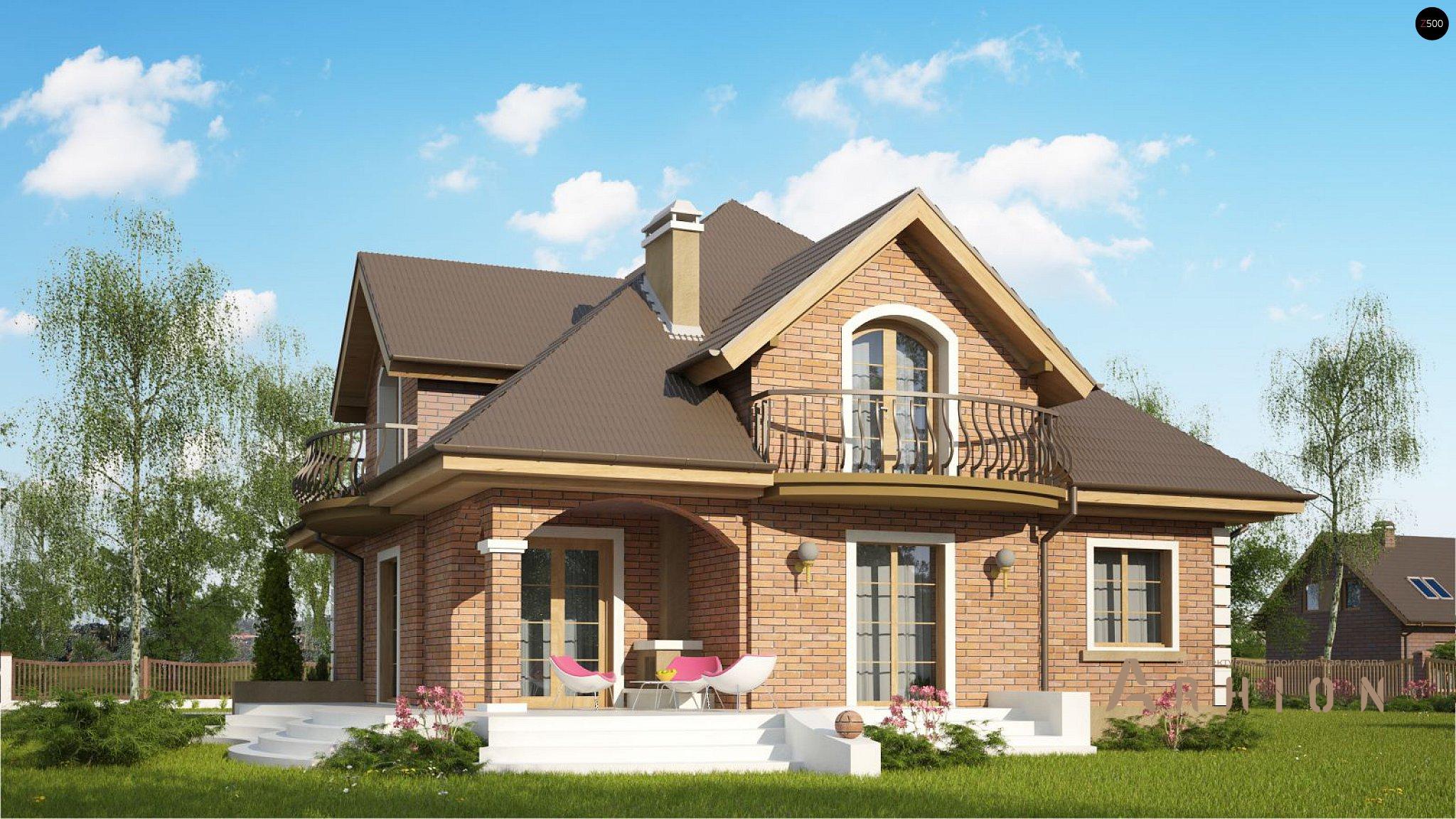 13. Проект одноэтажного дома в европейском стиле с четырехскатной, Z18 k, площадью - 187 кв c мансардой, терассой, балконом